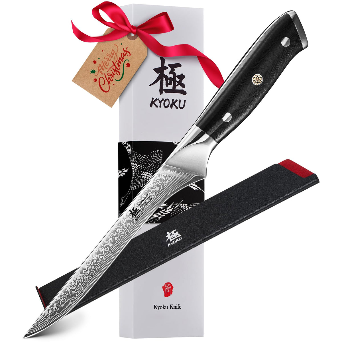 KYOKU Boning Knife 7-Inch VG10 Damascus blade enables precise deboning.