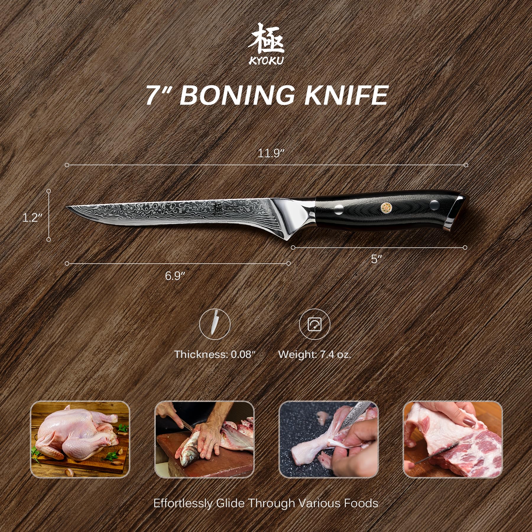 KYOKU VG10 steel core delivers strong edge retention.
