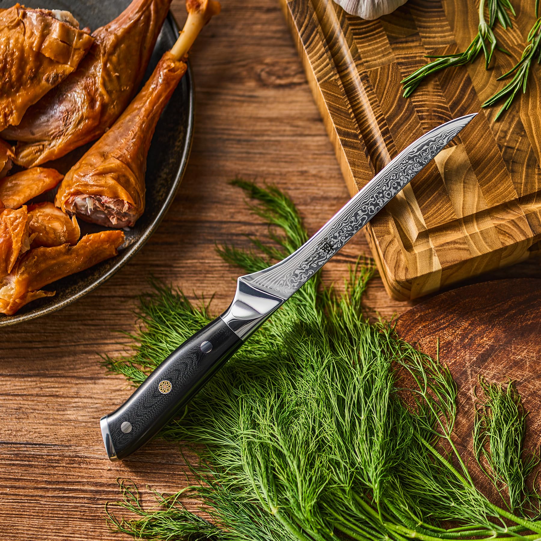 KYOKU 7-inch boning knife enables efficient butterflying and trimming.