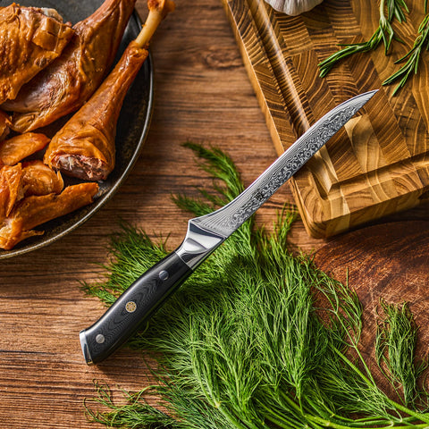 KYOKU 7-inch boning knife enables efficient butterflying and trimming.