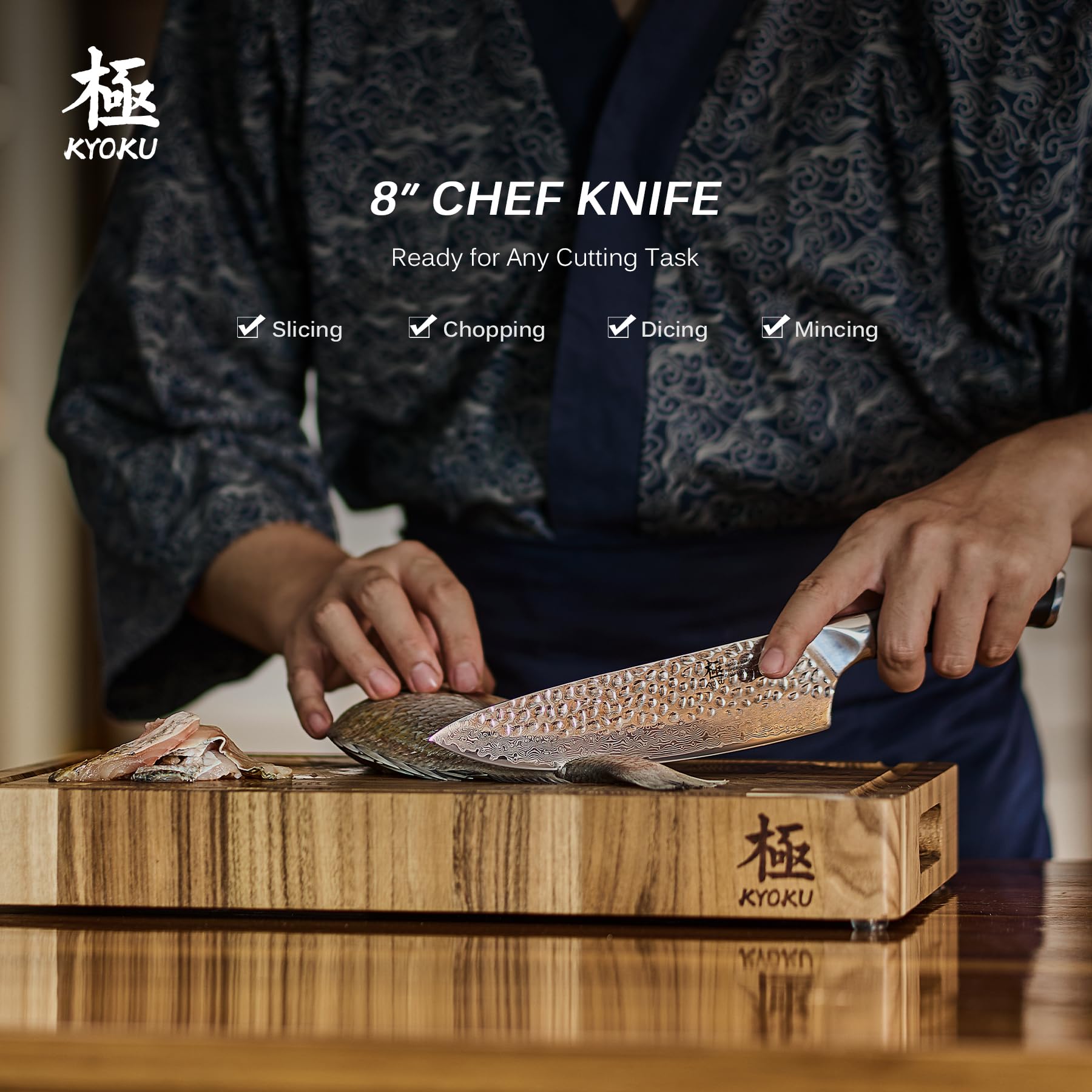 KYOKU Chef Knife 8-Inch VG10 Damascus edge for clean, effortless cuts.