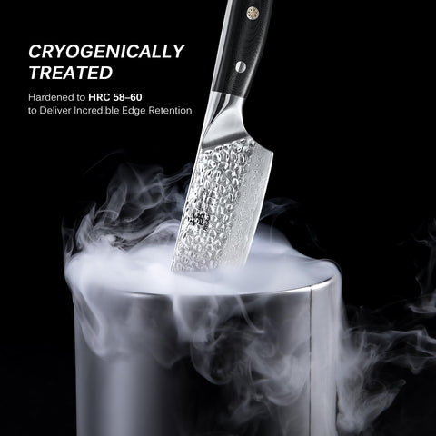 KYOKU Chef Knife fiberglass-handle mosaic-pin for lasting grip and control.
