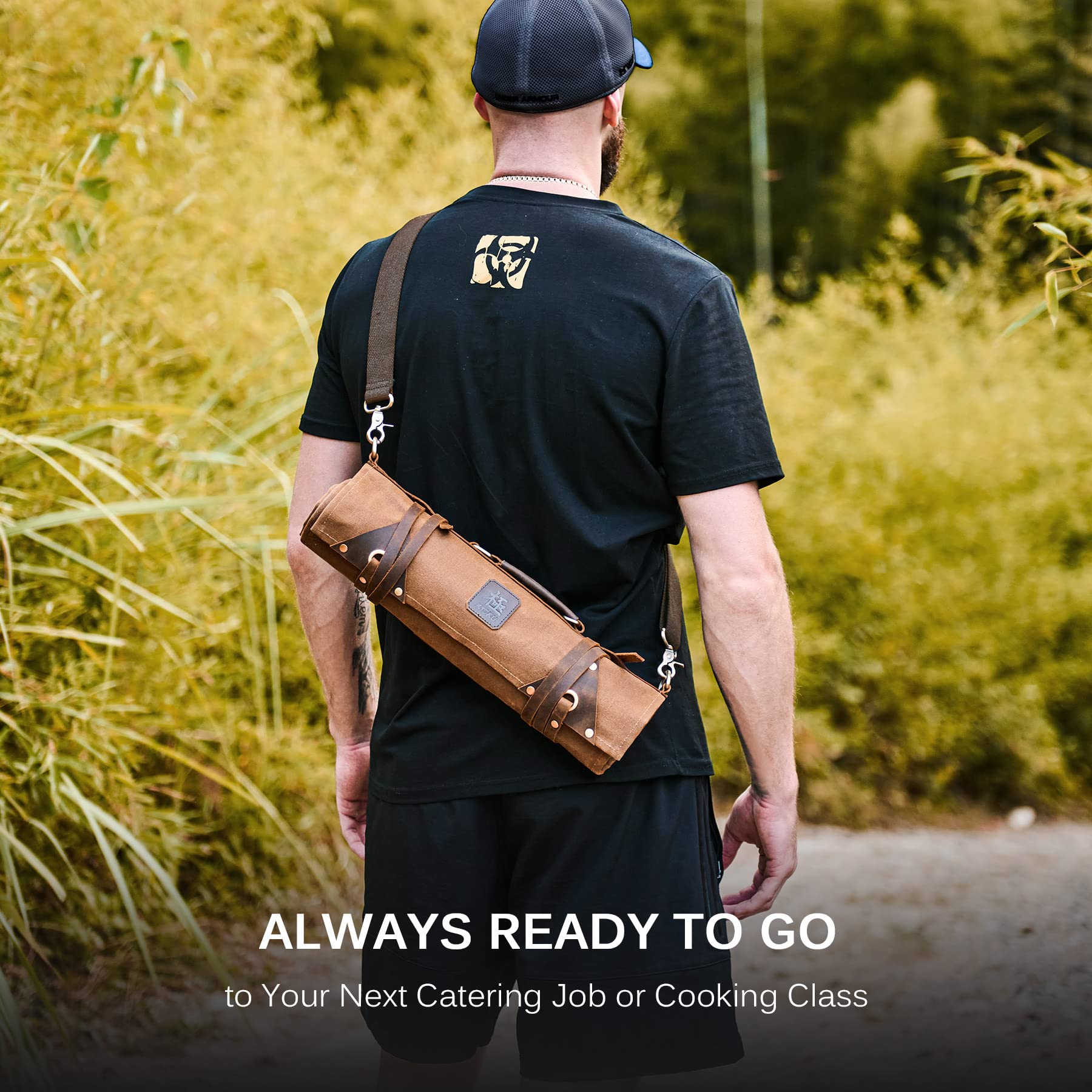 KYOKU knife roll brown leather detail adds premium look and durable handling