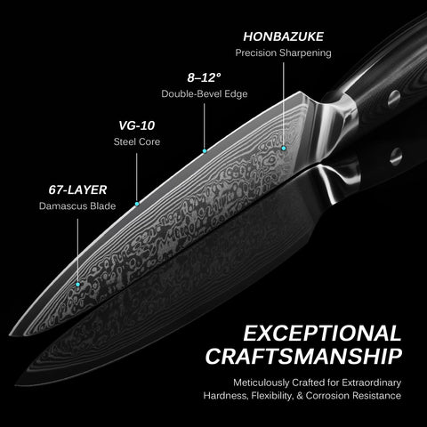 KYOKU Damascus-pattern blade showcases craftsmanship and effective food release during cutting.