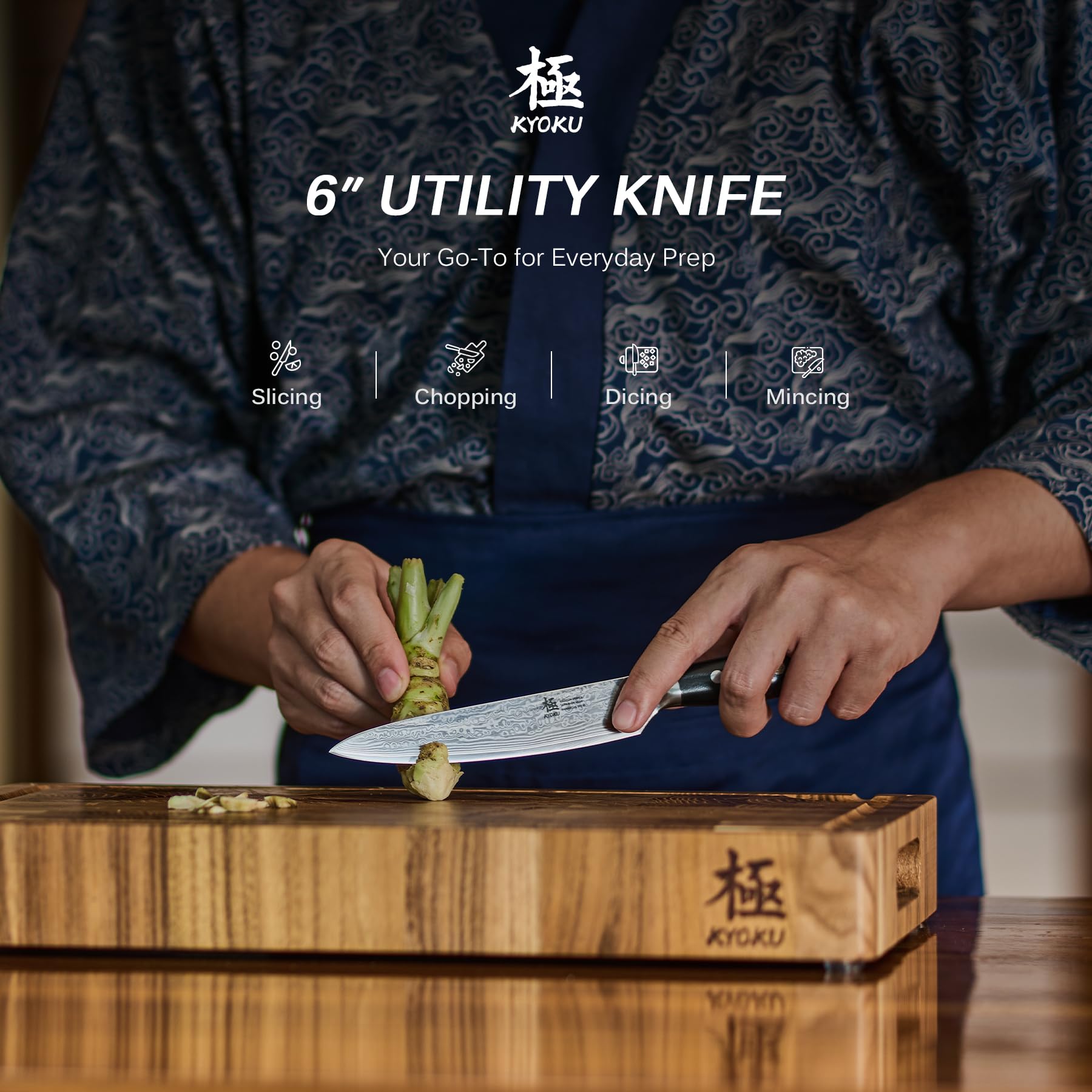 KYOKU knife handle detail showing durable G10 grip for comfortable prep.