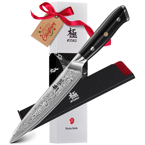 KYOKU 6-inch Chef Utility Knife blade view highlighting VG-10 core for sharp slicing.