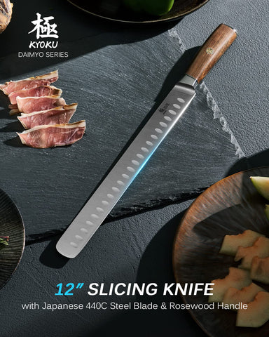 Close-up of razor-sharp blade honed to 13-15 degrees for clean ham slices.