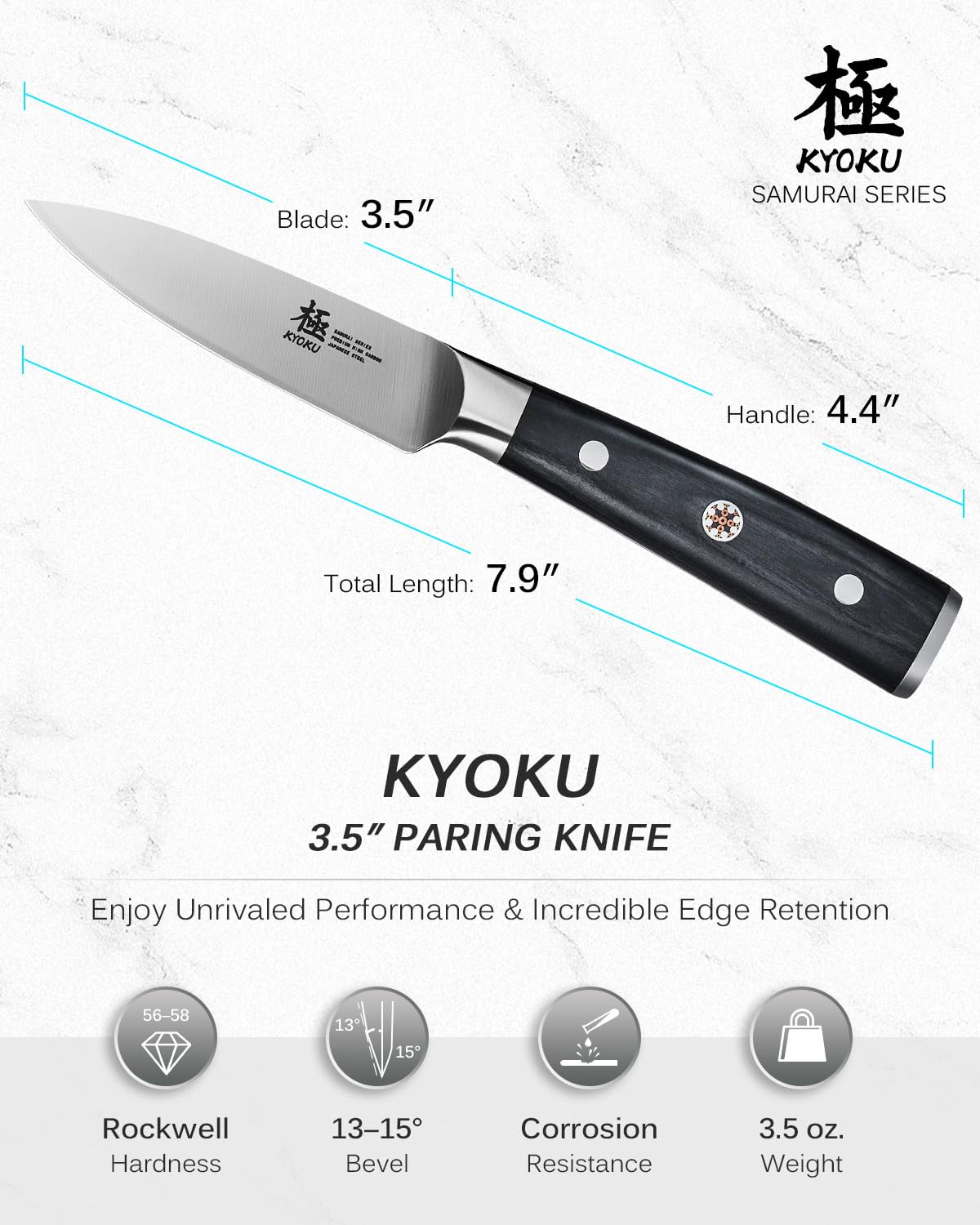 KYOKU high-carbon steel blade maintains sharpness for precise work.