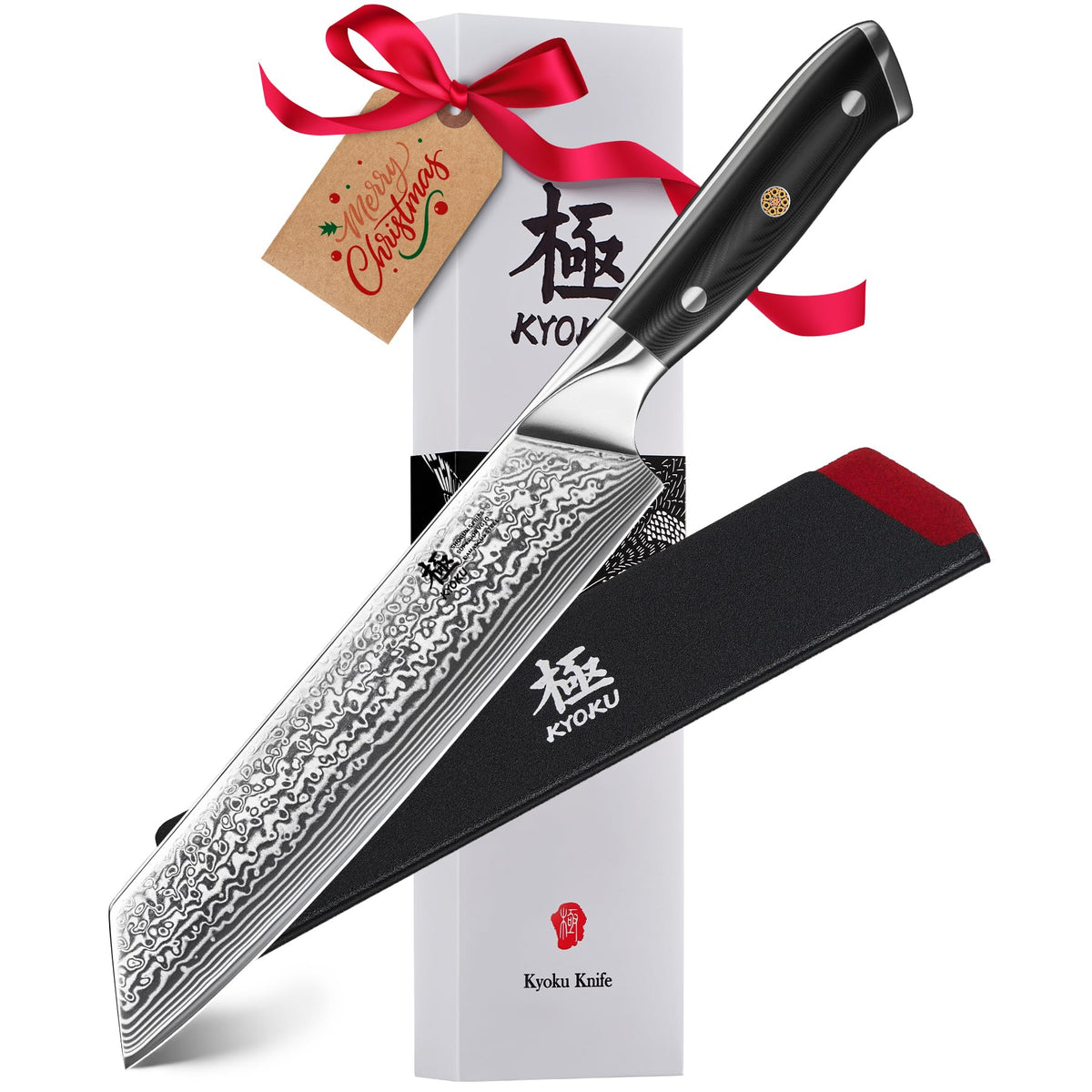 KYOKU Kiritsuke knife 8.5-inch blade delivers precise, clean cuts for meats and vegetables.