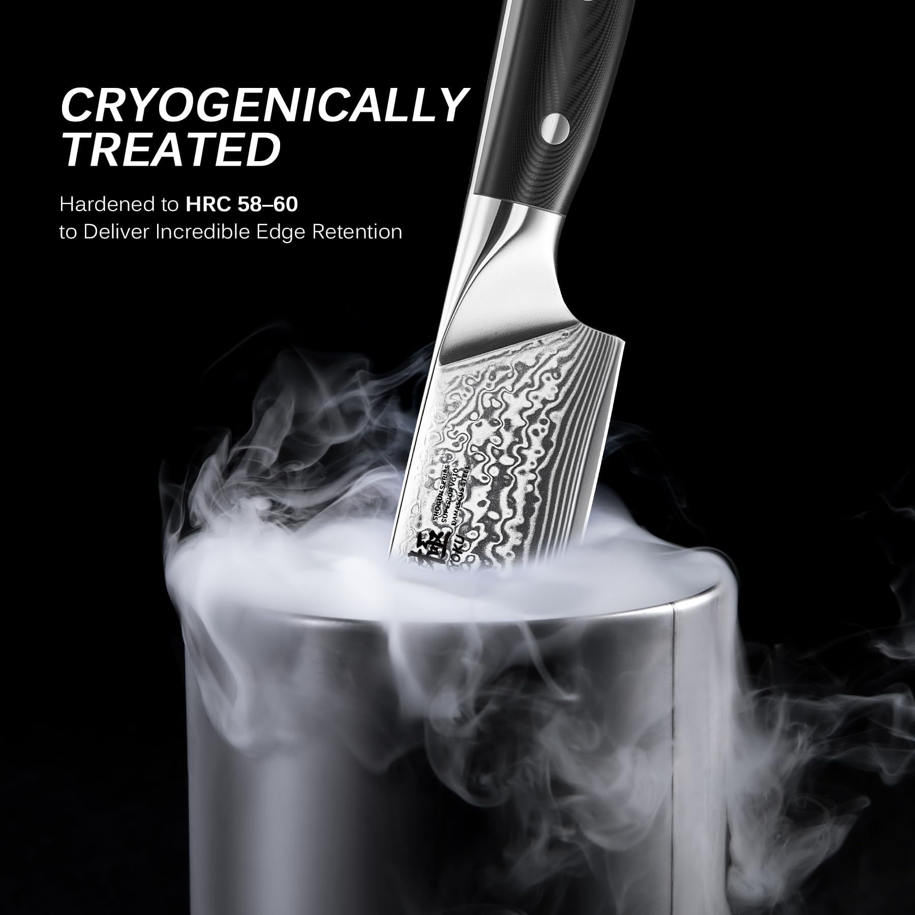 KYOKU Kiritsuke knife cryogenic-treated blade for stable performance under kitchen use.