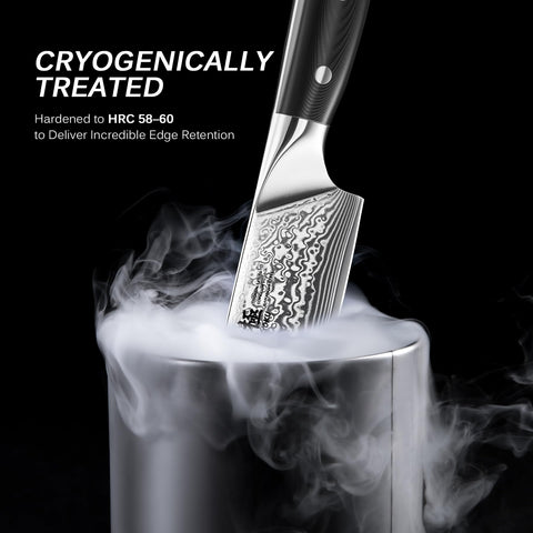 KYOKU Kiritsuke knife cryogenic-treated blade for stable performance under kitchen use.