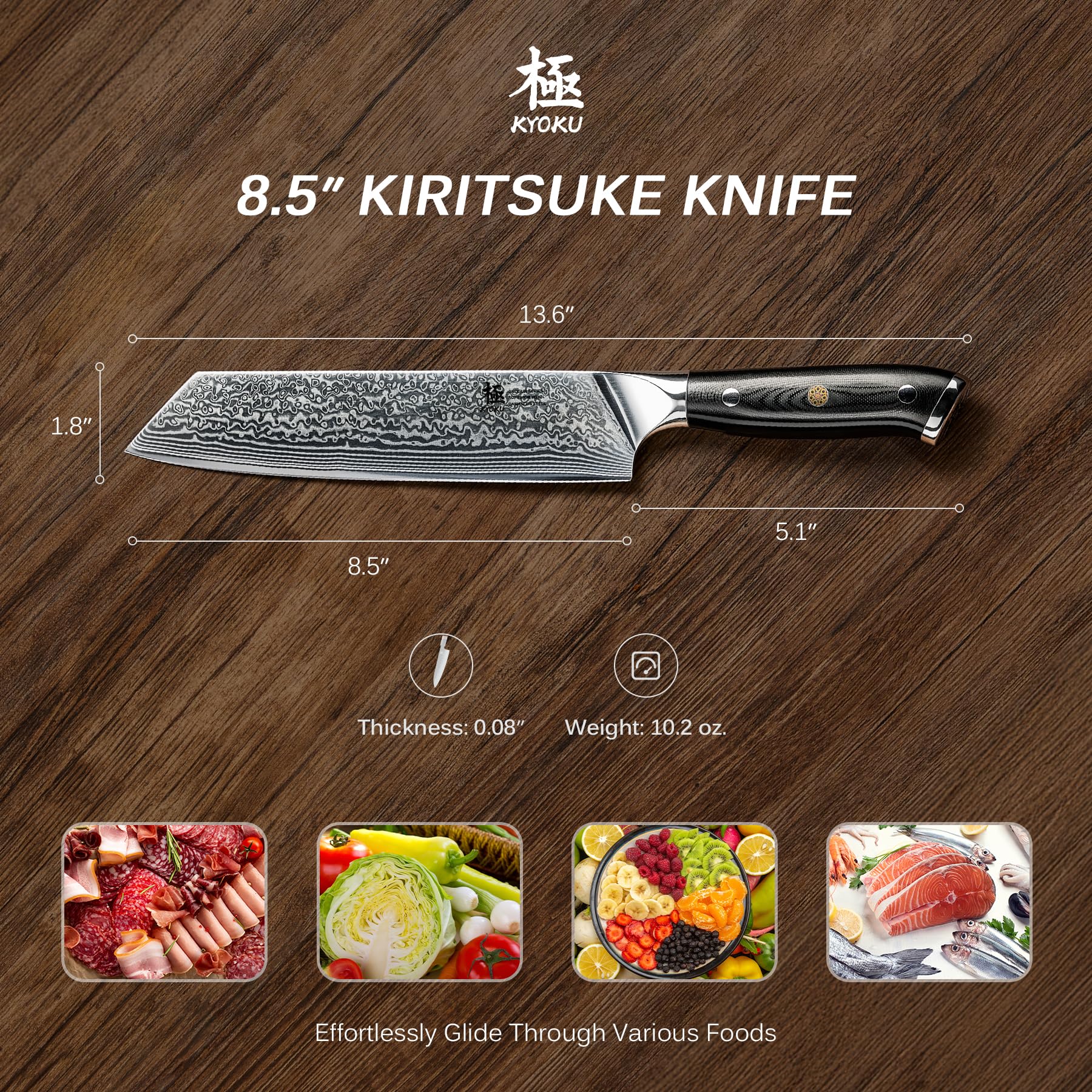 KYOKU Kiritsuke knife mosaic-pin handle detail adds durability and style.