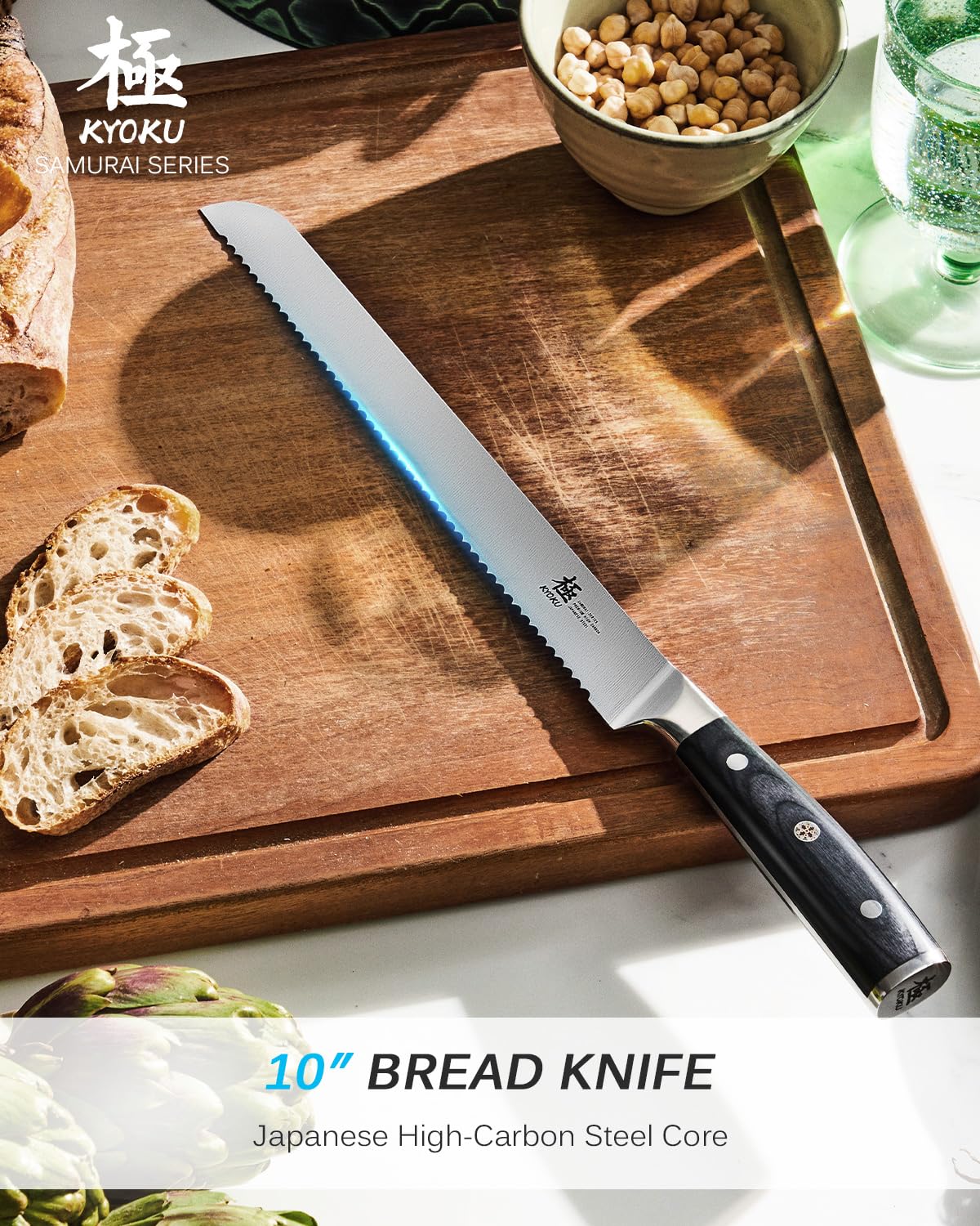 KYOKU Pakkawood handle with mosaic pin offers comfortable grip.