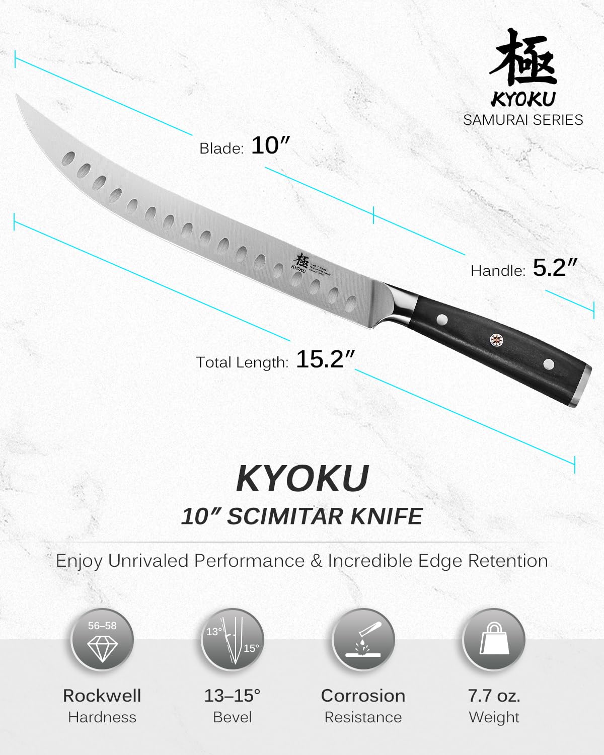 KYOKU protective sheath included helps keep blade clean and safe.