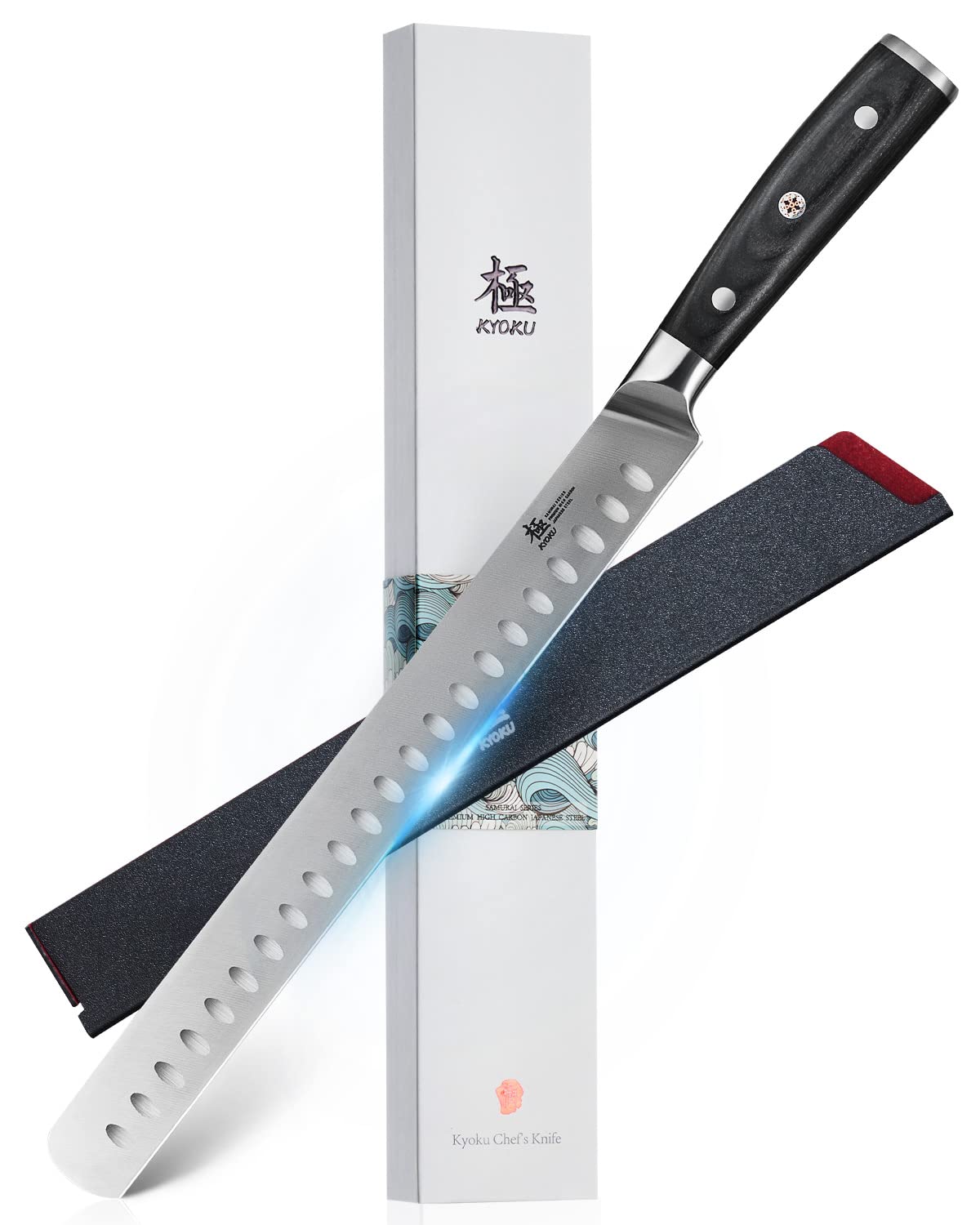 KYOKU Samurai 12-inch slicing knife blade for precise meat carving.