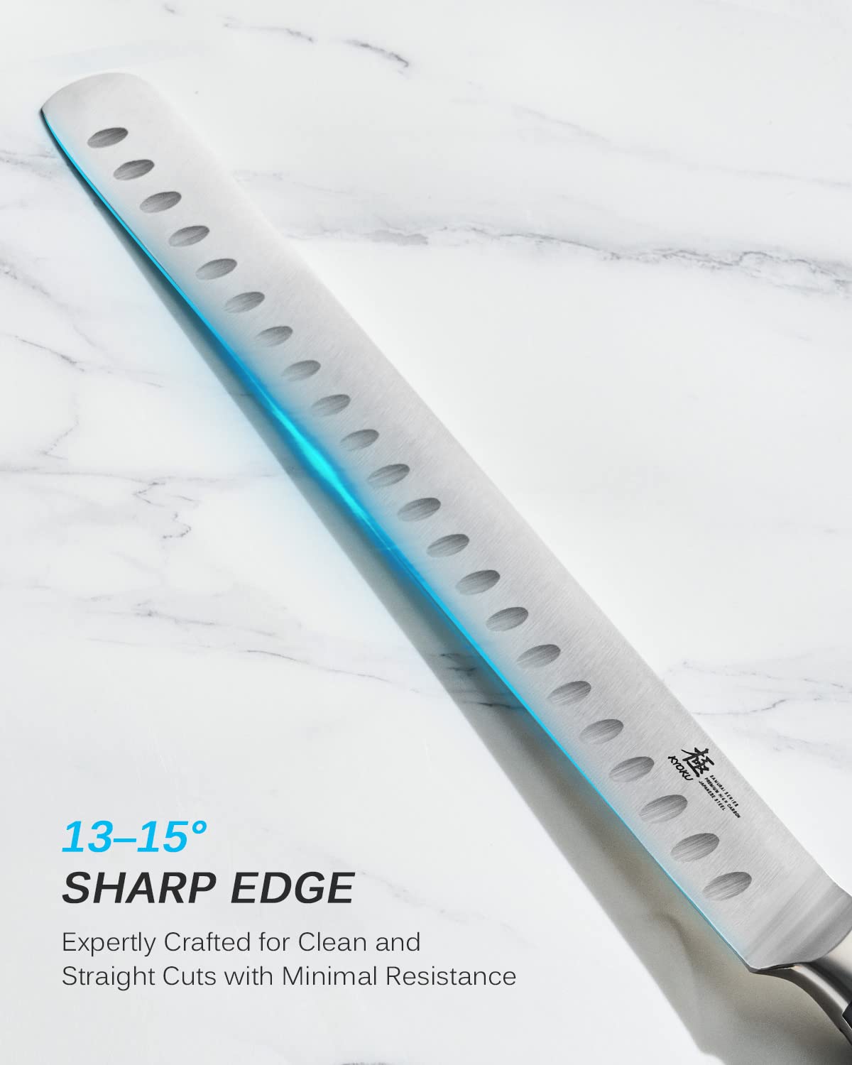 KYOKU Samurai 12-inch knife with ergonomic full-tang grip for long use.