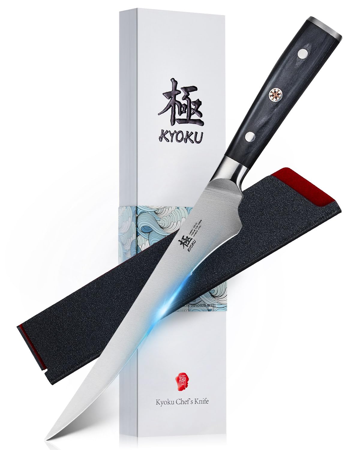 KYOKU boning knife blade close-up shows a sharp edge for precise bone separation