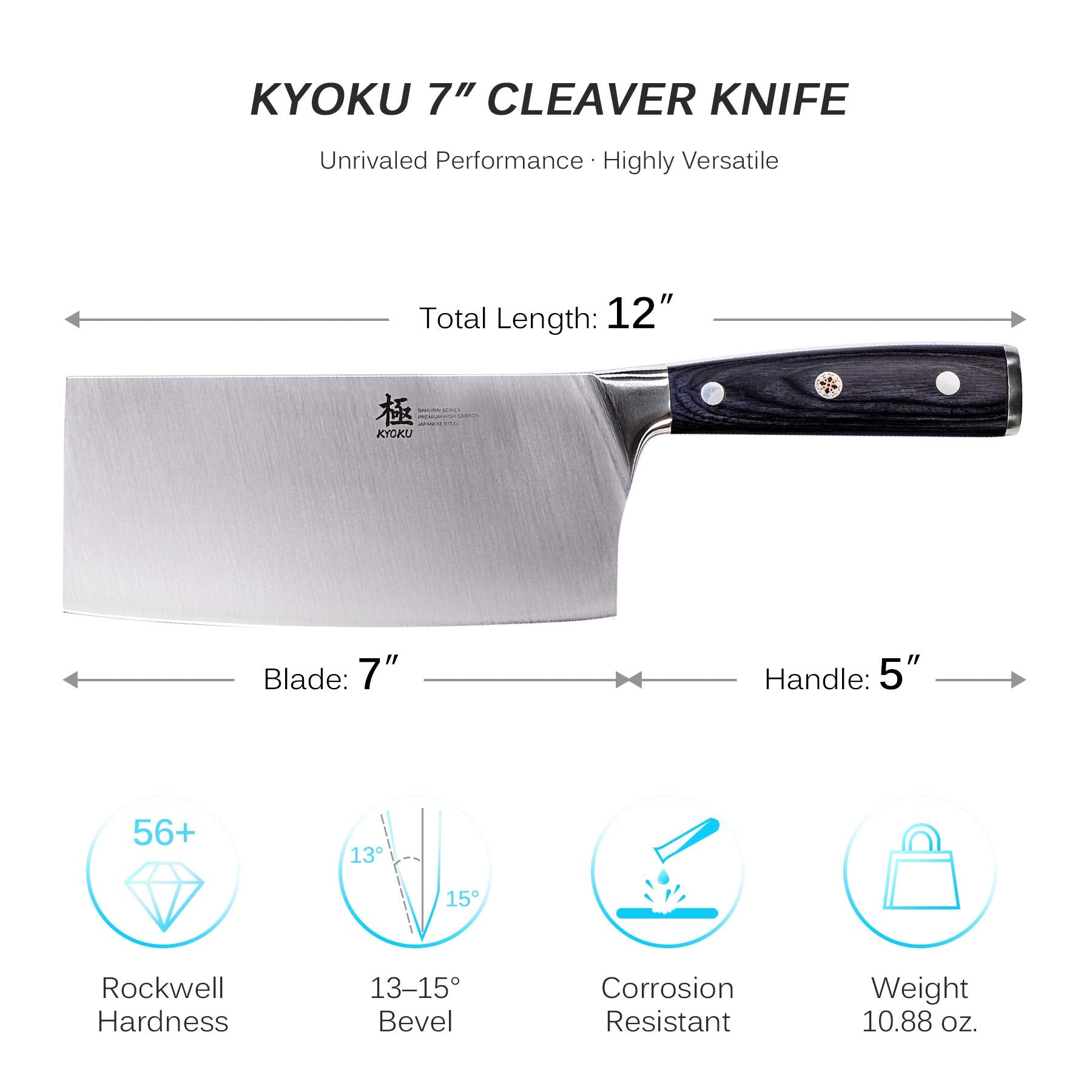 KYOKU Samurai cleaver with sheath protecting blade and keeping kitchen safe