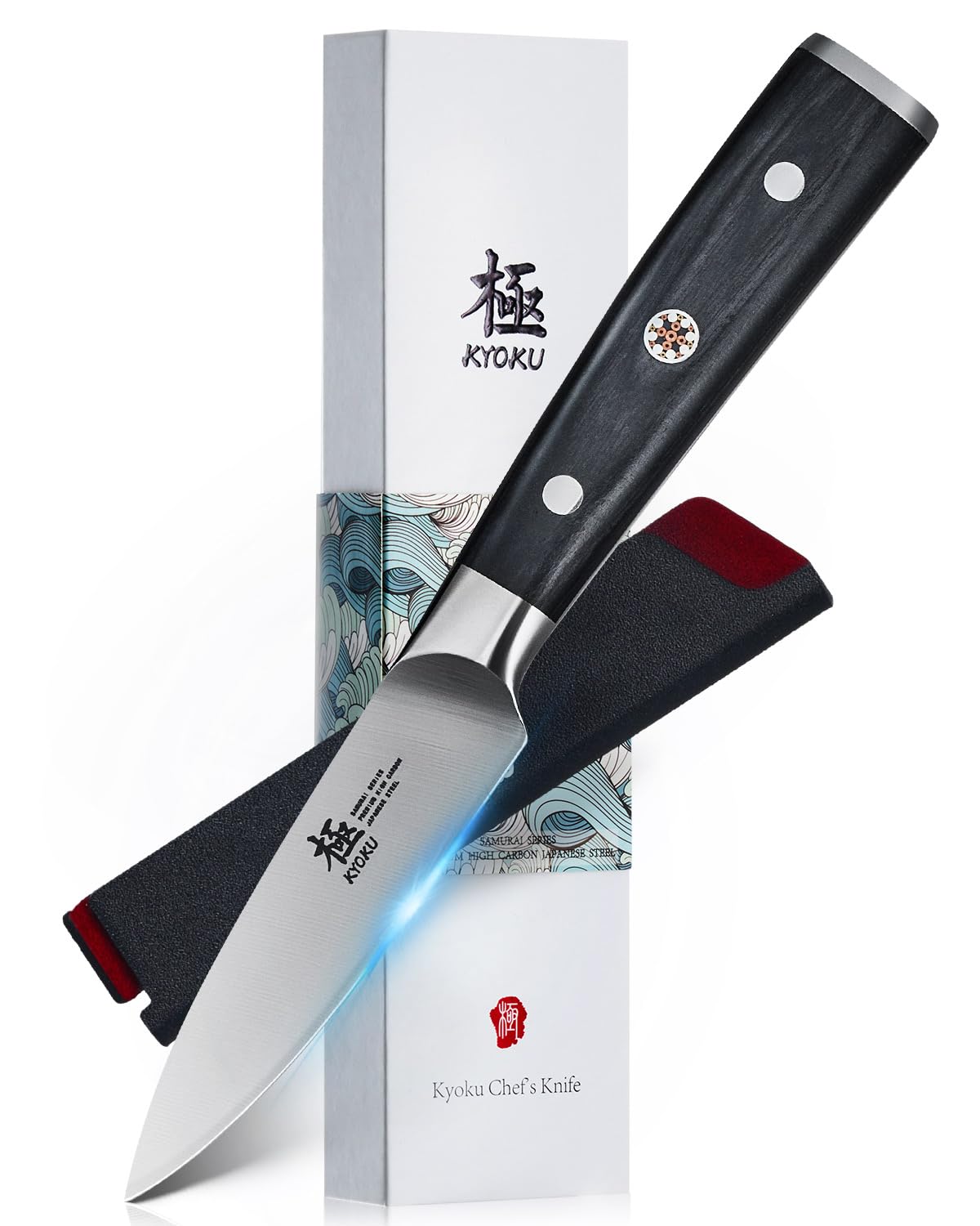 KYOKU Samurai Series 3.5-inch paring knife blade for precise peeling.