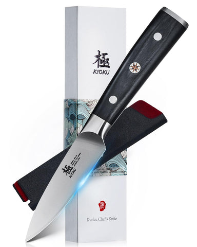 KYOKU Samurai Series 3.5-inch paring knife blade for precise peeling.