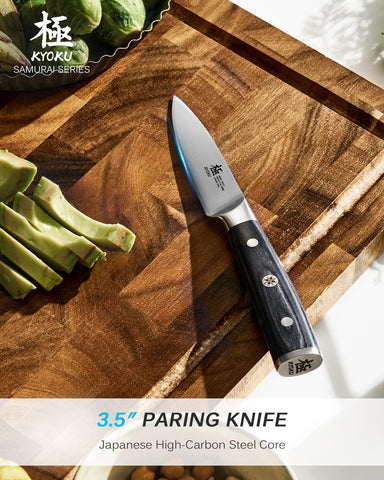 KYOKU 3.5-inch paring knife pakkawood handle provides ergonomic grip.