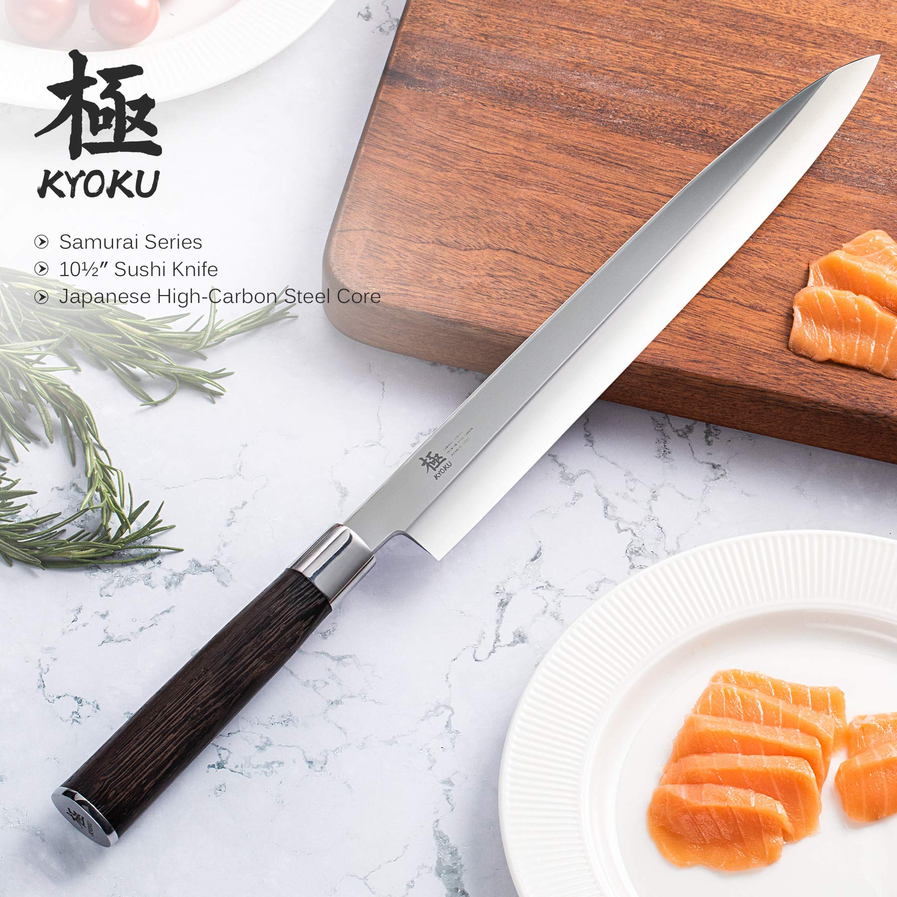 Wenge handle provides authentic grip and balanced control on KYOKU knife.