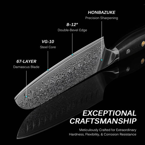 KYOKU Santoku knife G10 handle emphasizing durability and grip