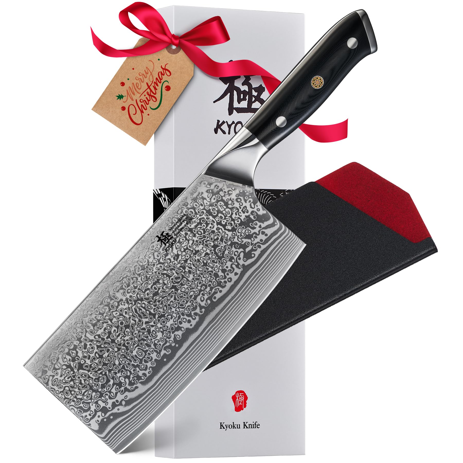 KYOKU 7-inch vegetable cleaver with Damascus blade for precise chopping