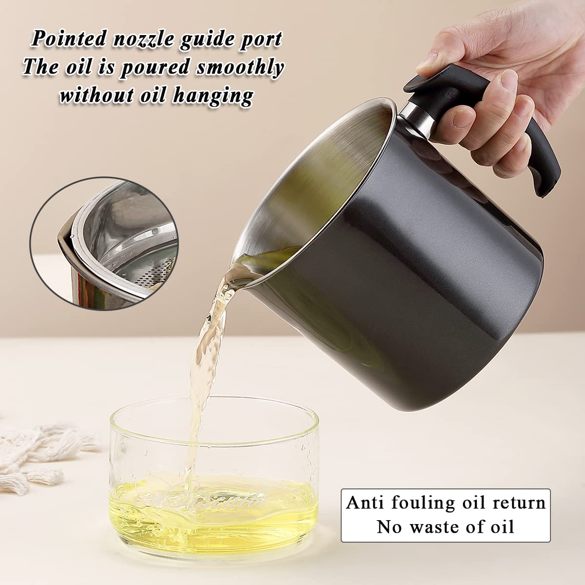 Kyraton bacon grease container compact dimensions fit small kitchen spaces.