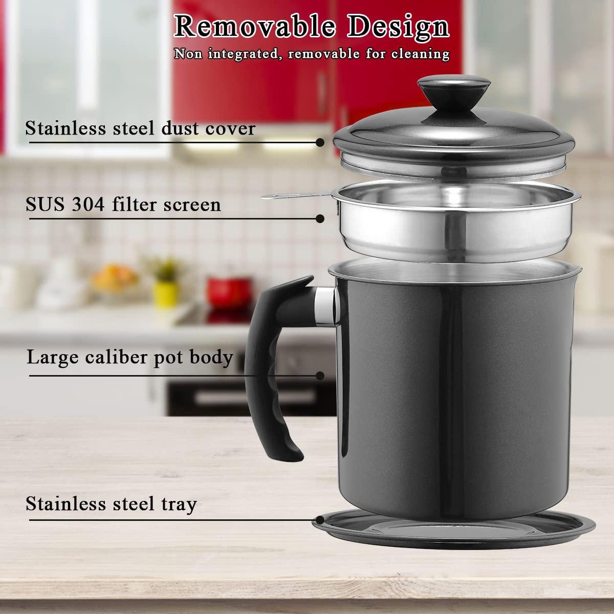 Kyraton bacon grease container dishwasher-safe for quick cleaning after cooking.