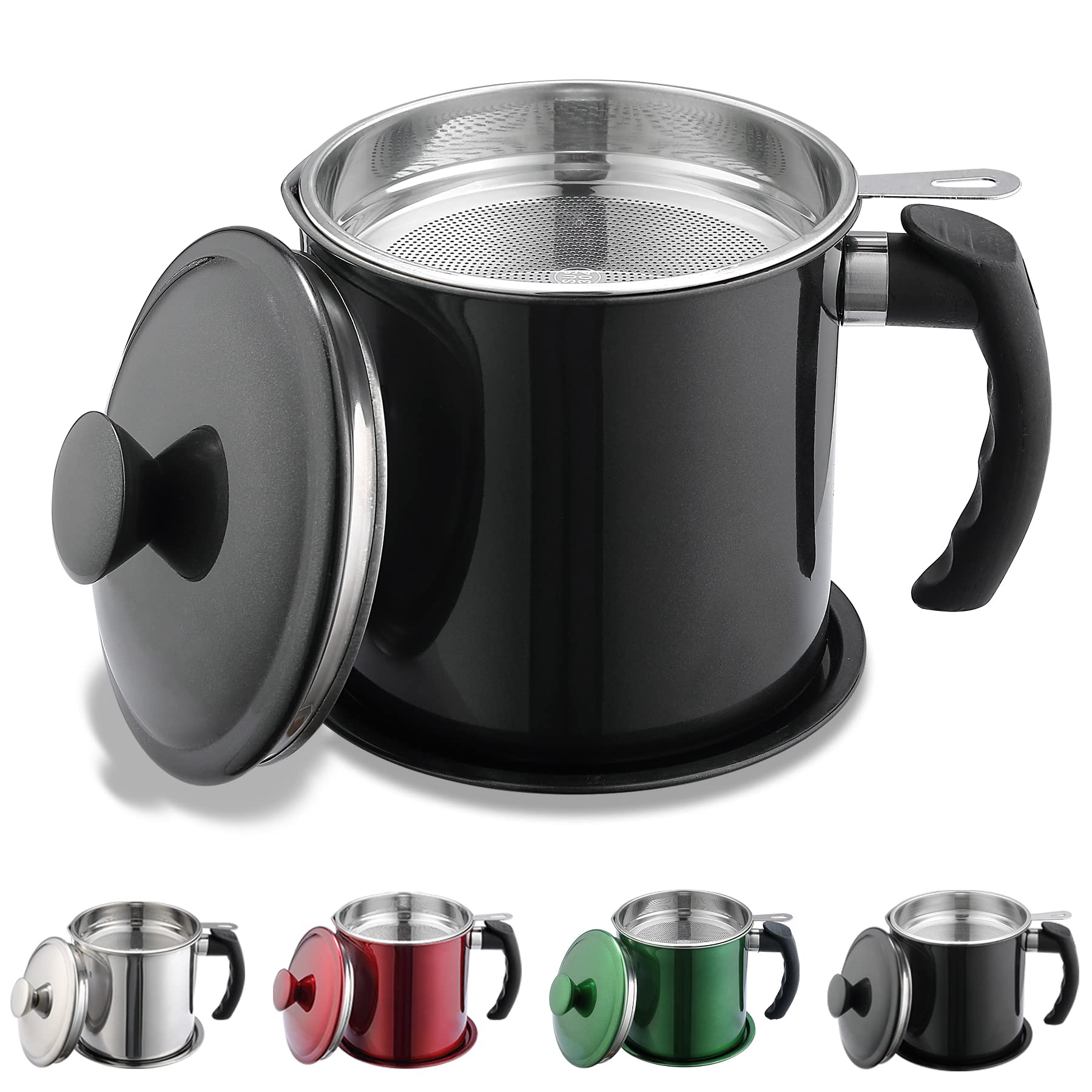 Kyraton bacon grease container with lid keeps oil fresh and dust-free.