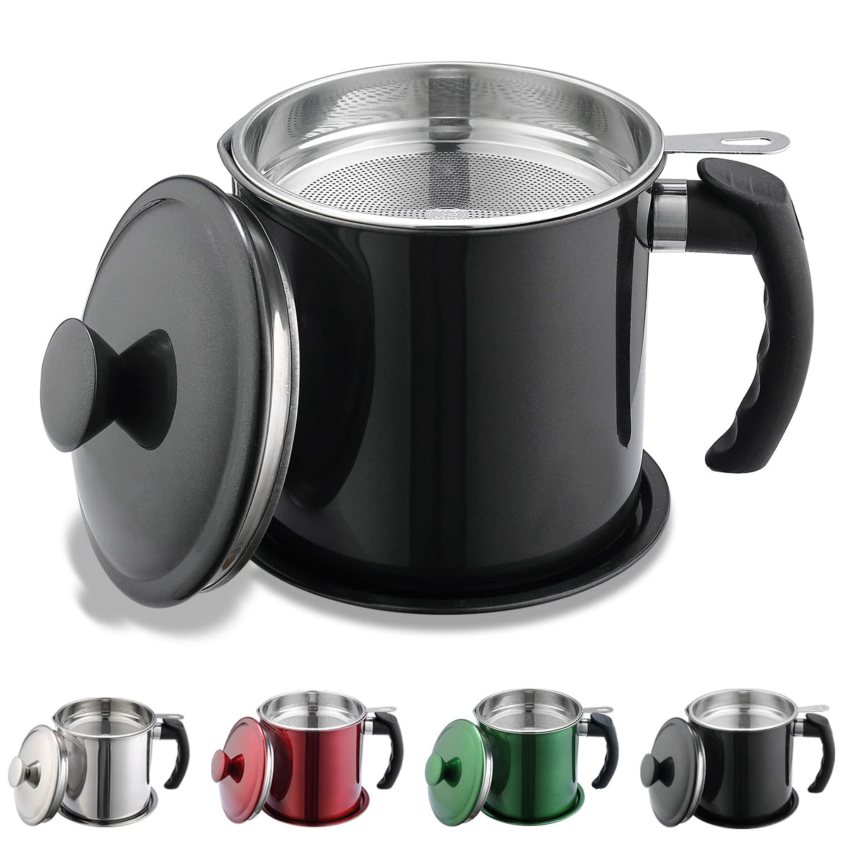 Kyraton bacon grease container with lid keeps oil fresh and dust-free.