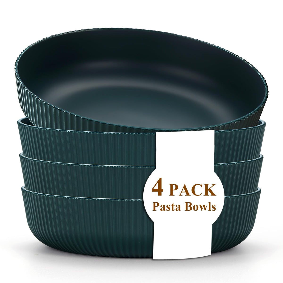 Kyraton dark green pasta bowls set 4 on table; durable family-friendly serving dishes.