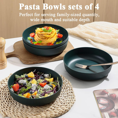 Kyraton dark green bowls during salad serving; BPA-free and dishwasher safe.
