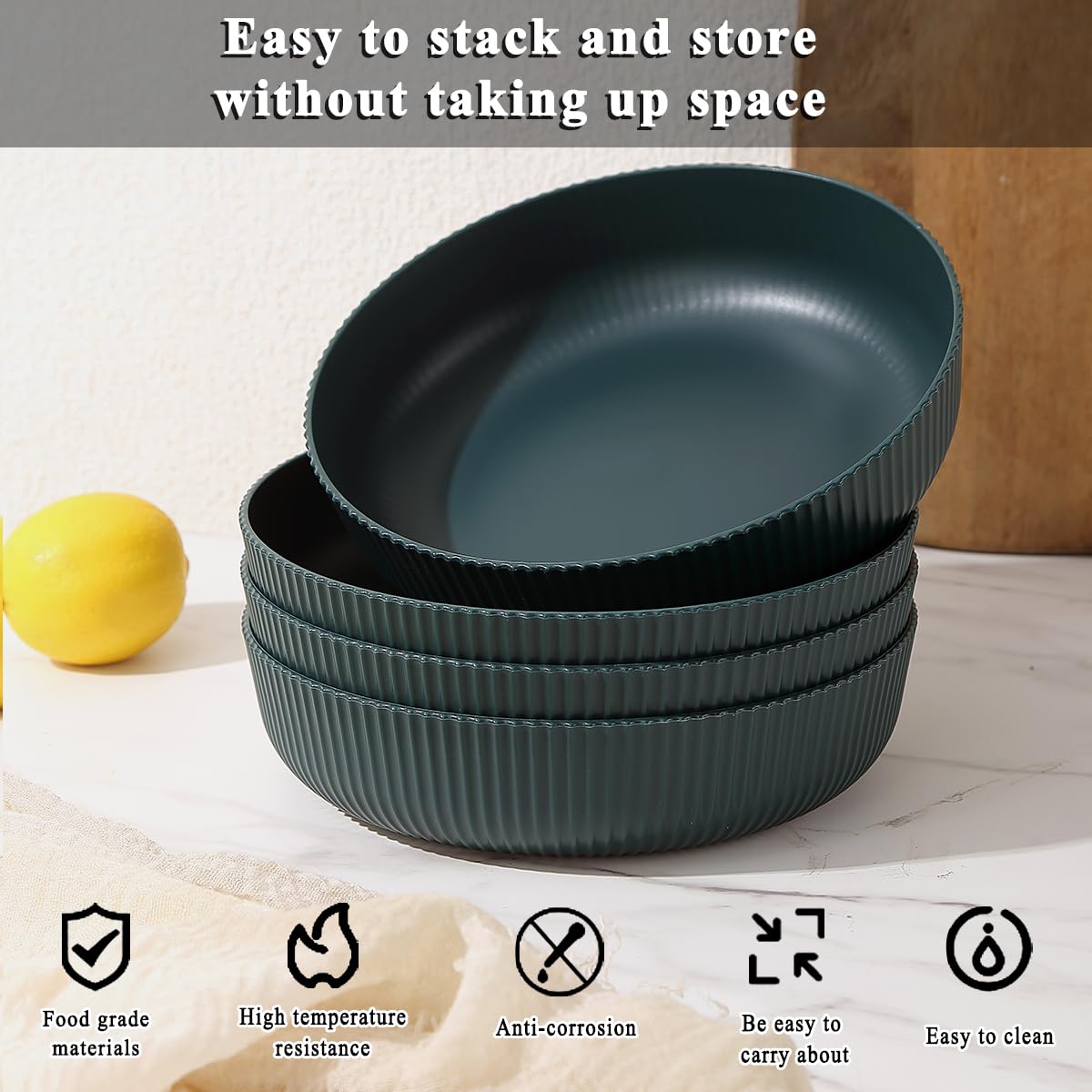 Kyraton pasta bowls set; deep capacity great for hearty soups and pasta.