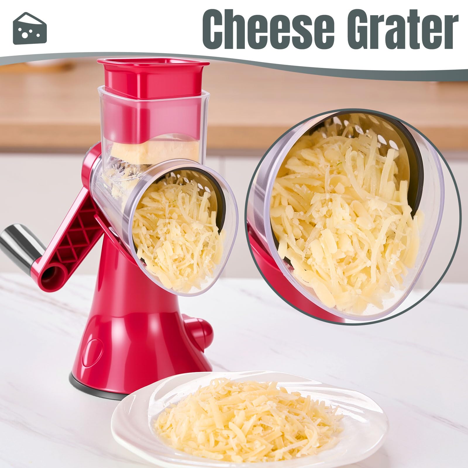 KYZ suction base securing grater to counter for stability
