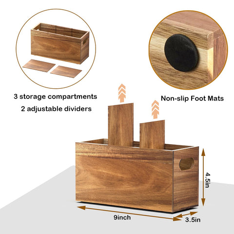 KZLCAKK acacia wood organizer showing three compartments for utensils