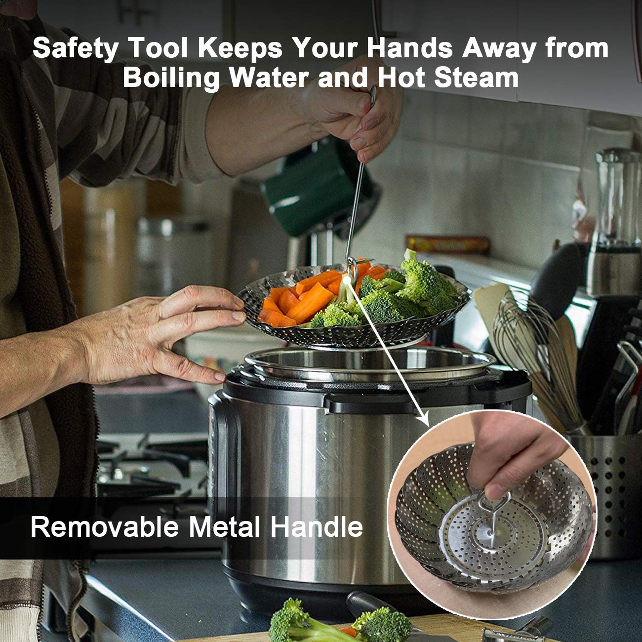KZNXCVI steamer basket easy-clean polished surface aids food release and cleanup.