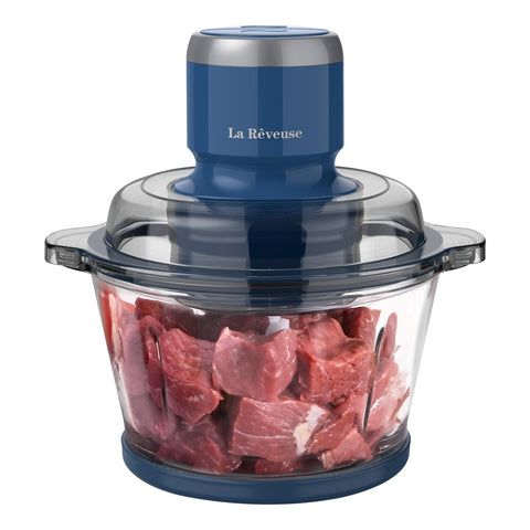La Reveuse food processor bowl view showing 7-cup glass bowl for quick chopping