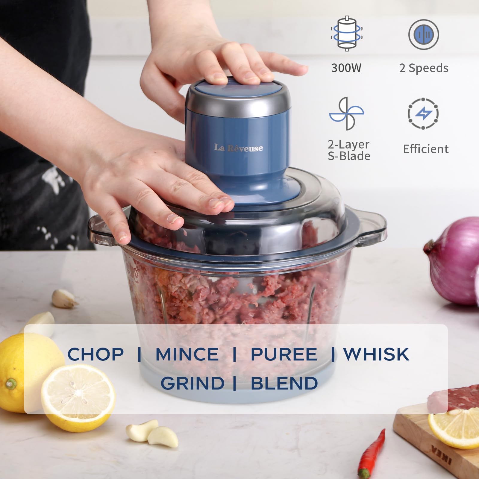 La Reveuse food processor with bi-level blades for even cuts
