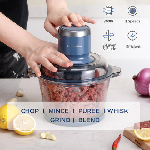 La Reveuse food processor with bi-level blades for even cuts