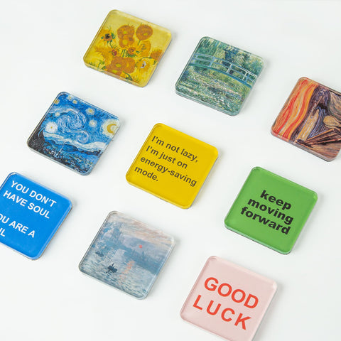 La Sheer acrylic squares magnet set ready for personalized fridge magnets.
