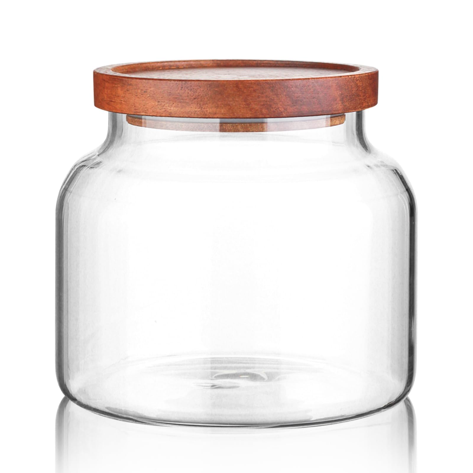 Labina 47 oz airtight glass jar with wood lid for pantry storage.