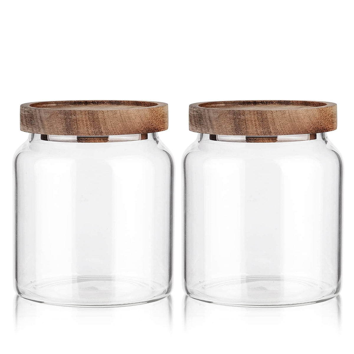 Labina glass storage jar with wooden lid, 20 oz, two-pack for clear pantry organization