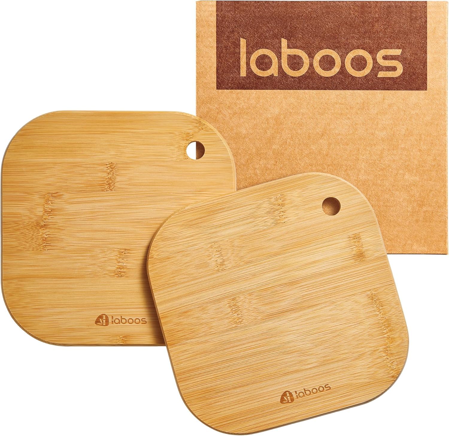 Laboos bamboo mini cutting boards set of 2 for compact kitchen prep.