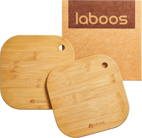 Laboos bamboo mini cutting boards set of 2 for compact kitchen prep.