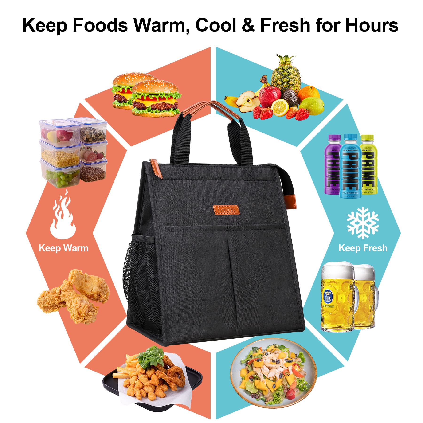 Lacdo lunch bag main compartment with wide opening for easy packing