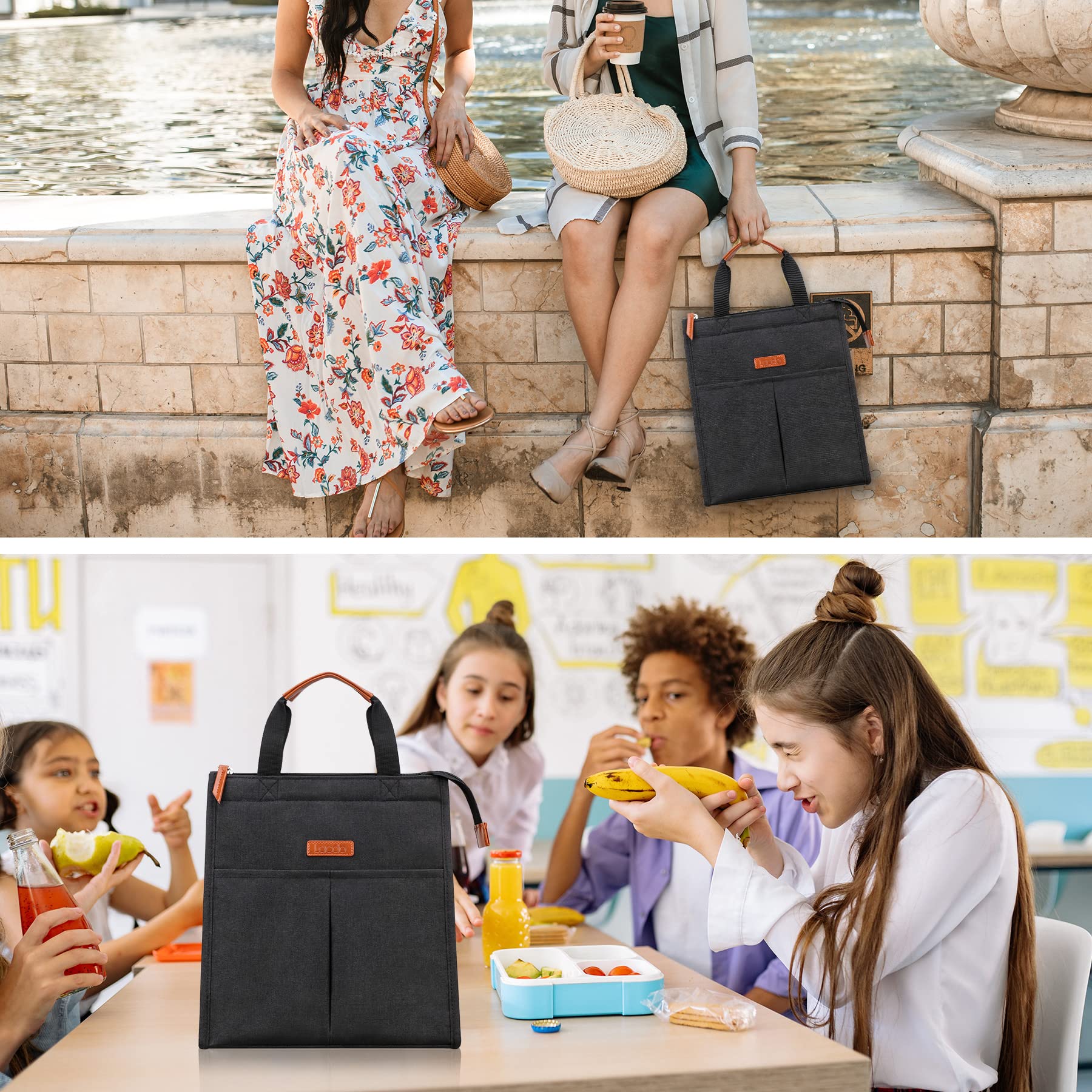 Lacdo lunch bag durable zipper closure keeps contents secure