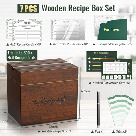LACRTOPE wooden recipe box magnetic-closure closeup highlights secure lid and dust protection.