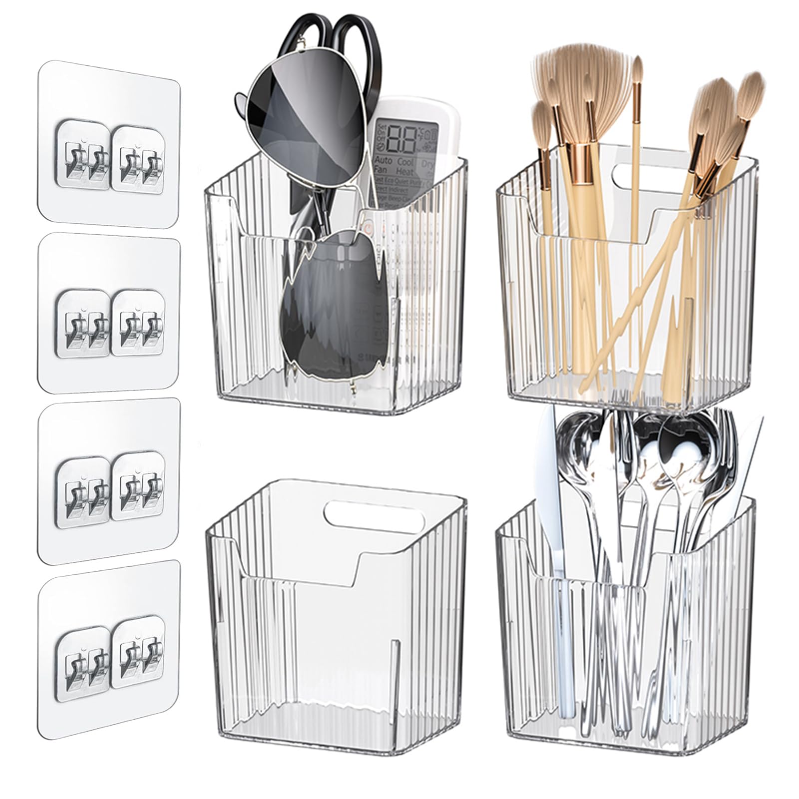Lae Nuvole 4-pack wall organizers in clear acrylic, ideal for clutter-free entryway storage.